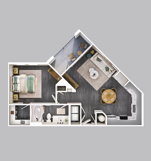 Floor plan for 1 bed, 1 bath, 718 sqft