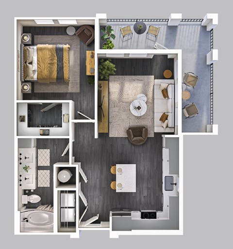 Floor plan for 1 bed, 1 bath, 742 sqft