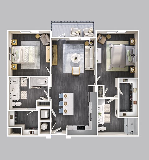 Floor plan for 2 beds, 2 baths, 1170 sqft