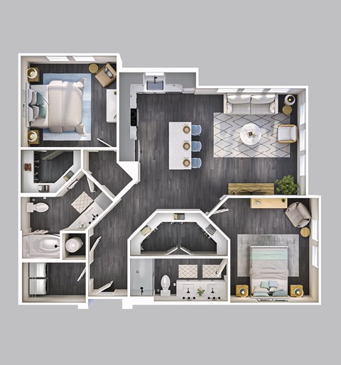 Floor plan for 2 beds, 2 baths, 1217 sqft