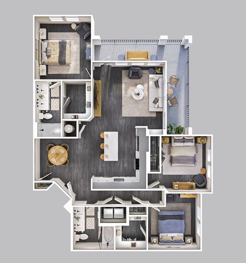 Floor plan for 2 beds, 2 baths, 1403 sqft