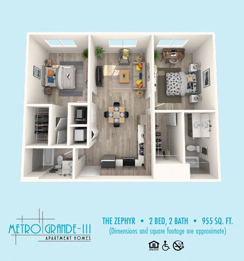 Floor plan for 2 beds, 2 baths, 1064 sqft