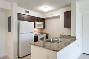 Homestead apartment for rent - A kitchen with a granite counter top and stainless steel appliances.