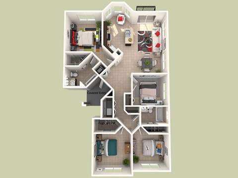 Floor plan for 4 beds, 2 baths, 1461 sqft