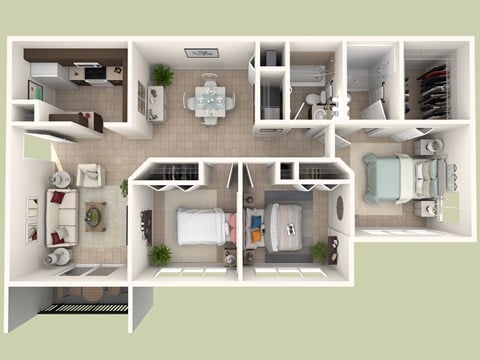 Floor plan for 3 beds, 2 baths, 1177 sqft