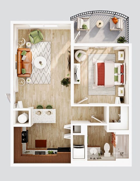 Floor plan for 1 bed, 1 bath, 696 sqft