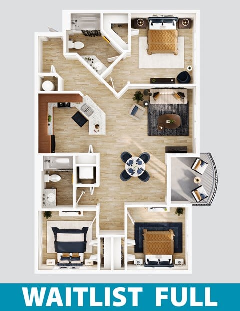 Floor plan for 3 beds, 2 baths, 1230 sqft