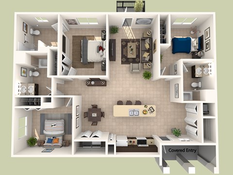 Floor plan for 3 beds, 3 baths, 1489 sqft
