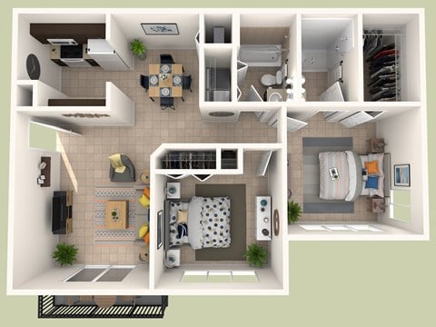 Floor plan for 2 beds, 2 baths, 925 sqft