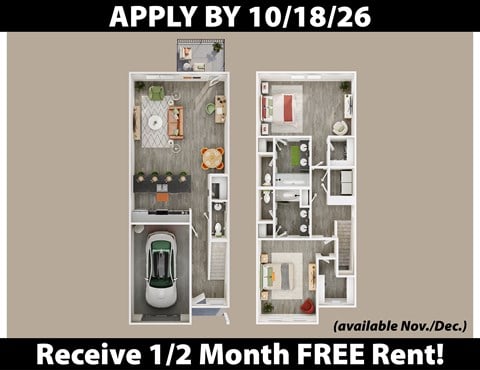 Floor plan for 2 beds, 2.5 baths, 1659 sqft