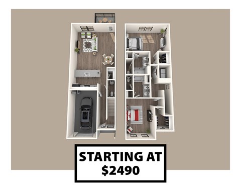 Floor plan for 2 beds, 2.5 baths, 1659 sqft