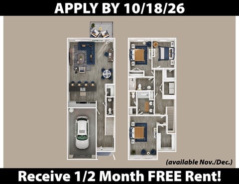 Floor plan for 3 beds, 2.5 baths, 1659 sqft
