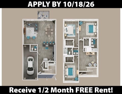 Floor plan for 3 beds, 2.5 baths, 2221 sqft