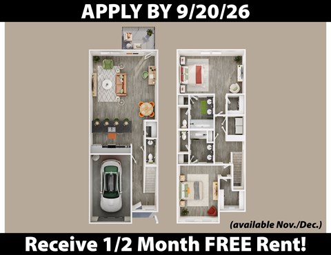 Floor plan for 2 beds, 2.5 baths, 1659 sqft