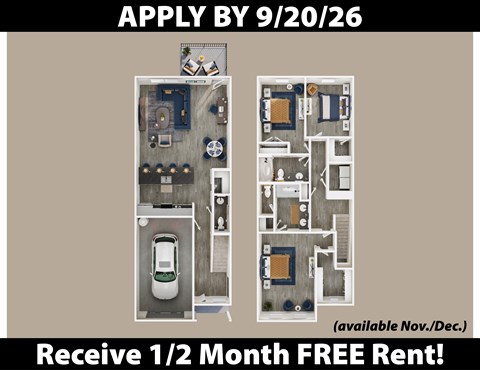 Floor plan for 3 beds, 2.5 baths, 1659 sqft