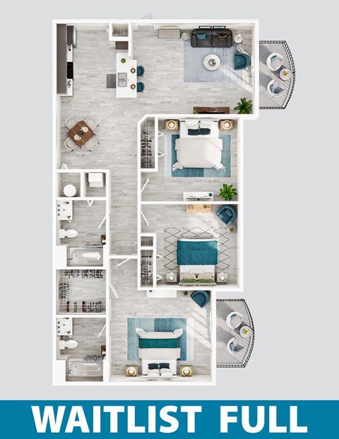 Floor plan for 3 beds, 2 baths, 1199 sqft