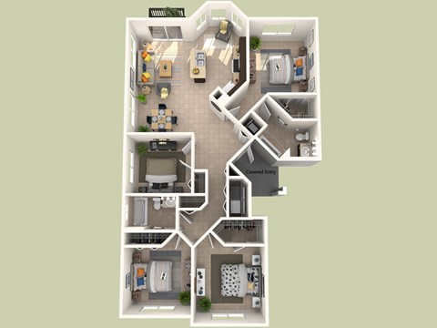 Floor plan for 4 beds, 2 baths, 1461 sqft