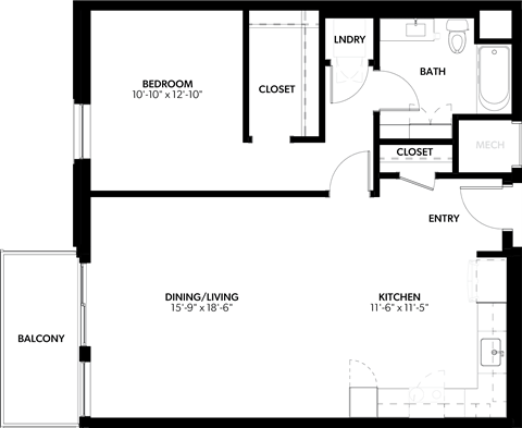 Floor plan for 1 bed, 1 bath, 860 sqft