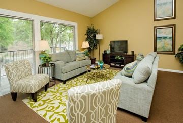 Mobile apartment for rent - a living room with couches and chairs and a television
