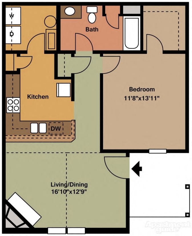 Floor plan for 1 bed, 1 bath, 758 sqft