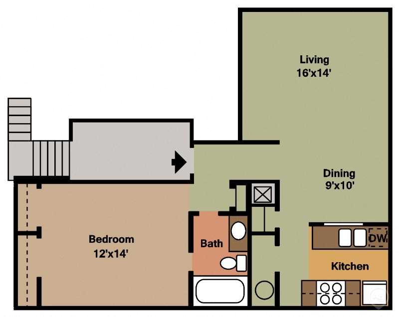 Floor plan for 1 bed, 1 bath, 720 sqft
