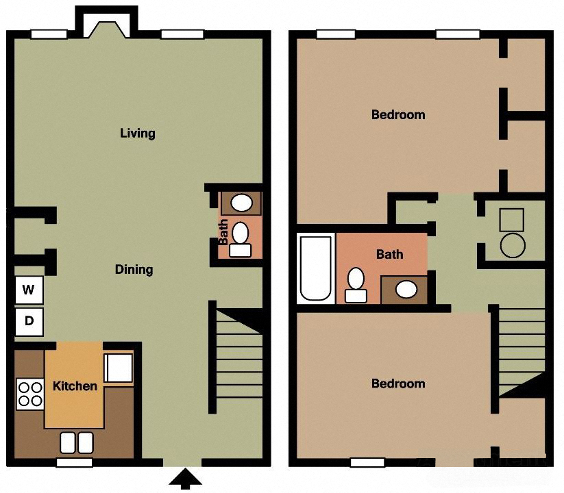Floor plan for 2 beds, 1.5 baths, 1094 sqft