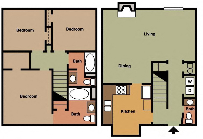 Floor plan for 3 beds, 2.5 baths, 1510 sqft