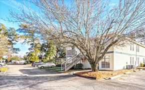 Mobile apartment for rent - A tree with no leaves stands in front of a building.