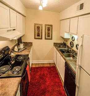 Mobile apartment for rent - a kitchen with a stove refrigerator and a sink
