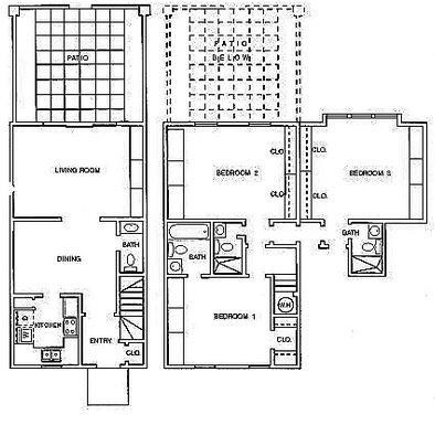 Floor plan for 3 beds, 3.5 baths, 1303 sqft