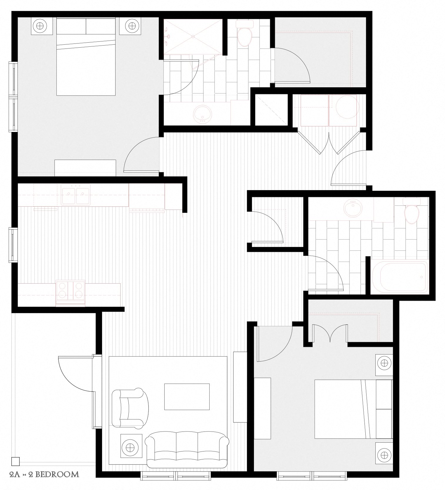 Floor plan for 2 beds, 2 baths, 1202 sqft