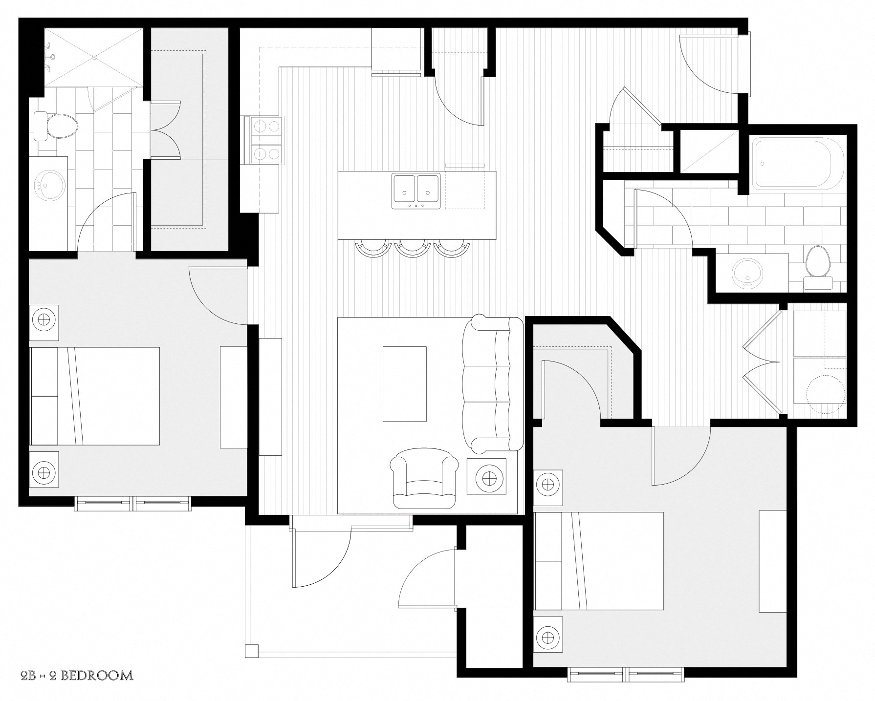 Floor plan for 2 beds, 2 baths, 1157 sqft