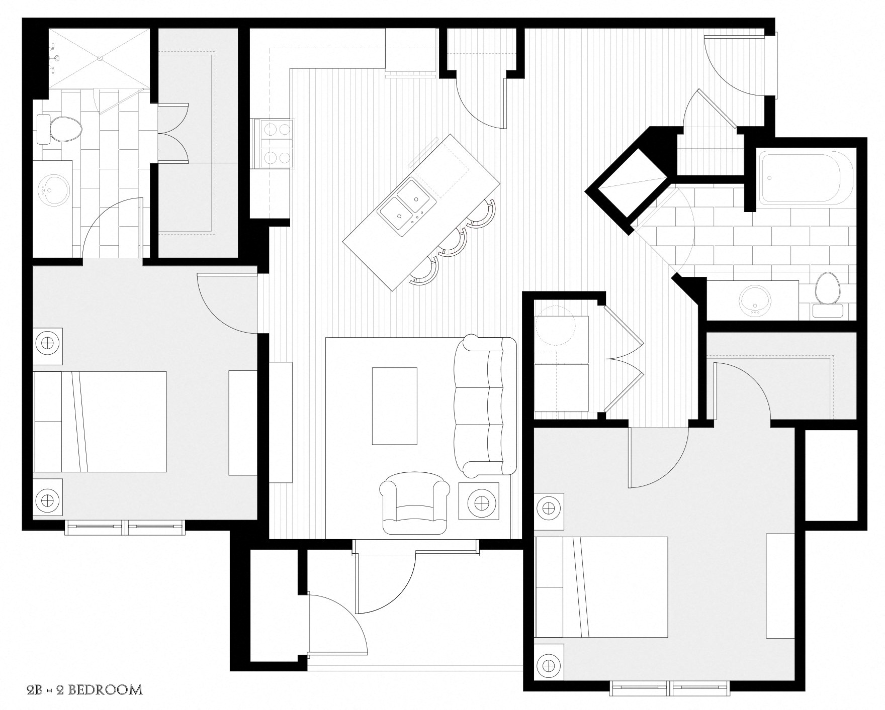 Floor plan for 2 beds, 2 baths, 1165 sqft