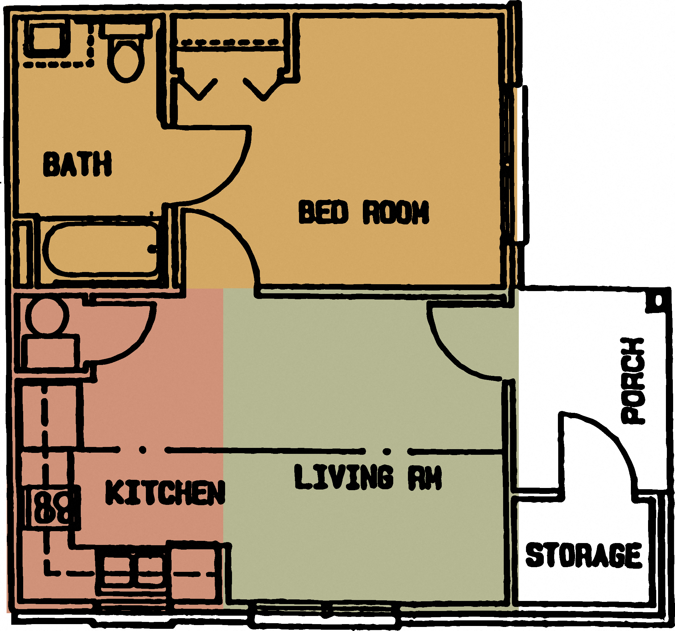 Floor plan for 1 bed, 1 bath, 561 sqft