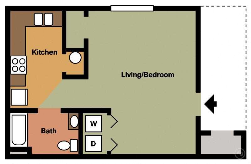 Floor plan for studio, 1 bath, 497 sqft