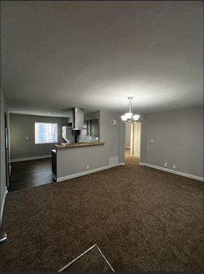 Kansas City townhouse for rent - living room view and kitchen