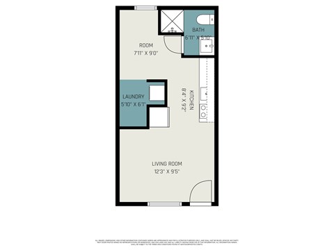 Floor plan for studio, 1 bath, 380 sqft