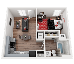 Pittsburg apartment for rent - 1 Bedroom Floorplan at University Digs Apartments, Pittsburg, 66762