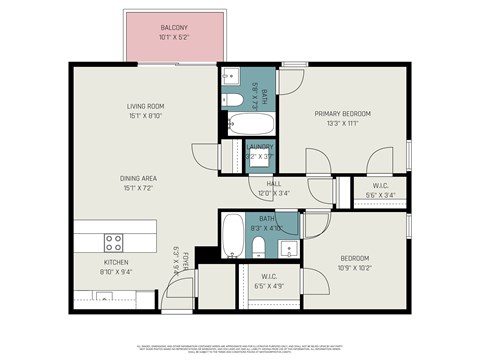 Floor plan for 2 beds, 2 baths, 960 sqft