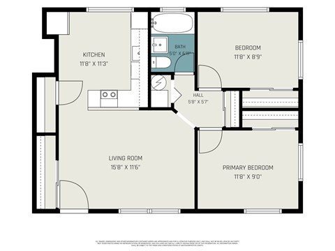 Floor plan for 2 beds, 1 bath, 640 sqft