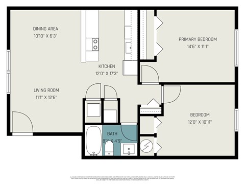 Floor plan for 2 beds, 1 bath, 779 sqft