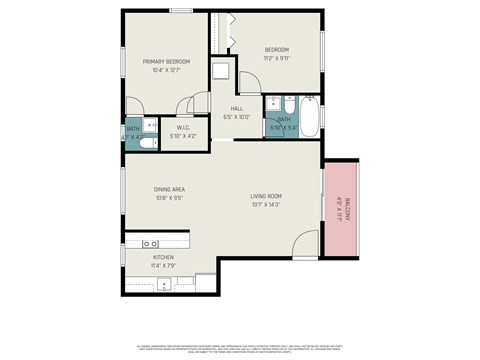 Floor plan for 2 beds, 1.5 baths, 900 sqft