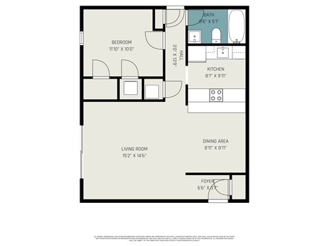 Floor plan for 1 bed, 1 bath, 675 sqft