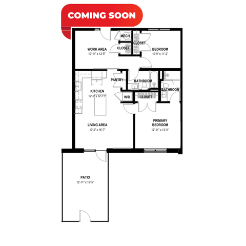Floor plan for 2 beds, 2 baths, 1041 sqft