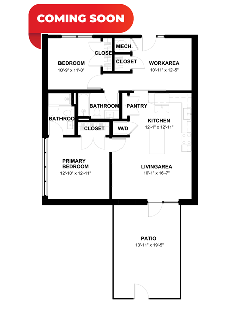 Floor plan for 2 beds, 2 baths, 1028 sqft