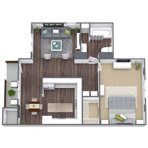 Floor plan for 1 bed, 1 bath, 655 sqft
