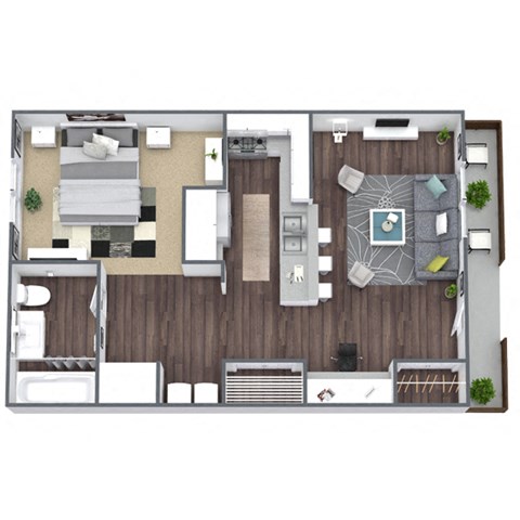 Floor plan for 1 bed, 1 bath, 424 sqft