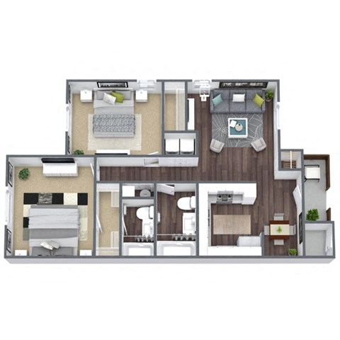 Floor plan for 2 beds, 2 baths, 868 sqft