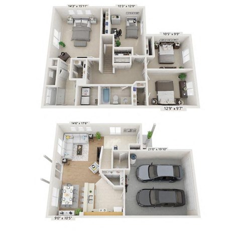 Floor plan for 4 beds, 2.5 baths, 1800 sqft