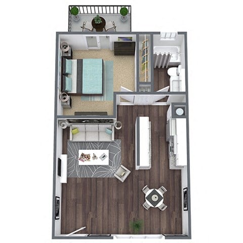 Floor plan for 1 bed, 1 bath, 651 sqft